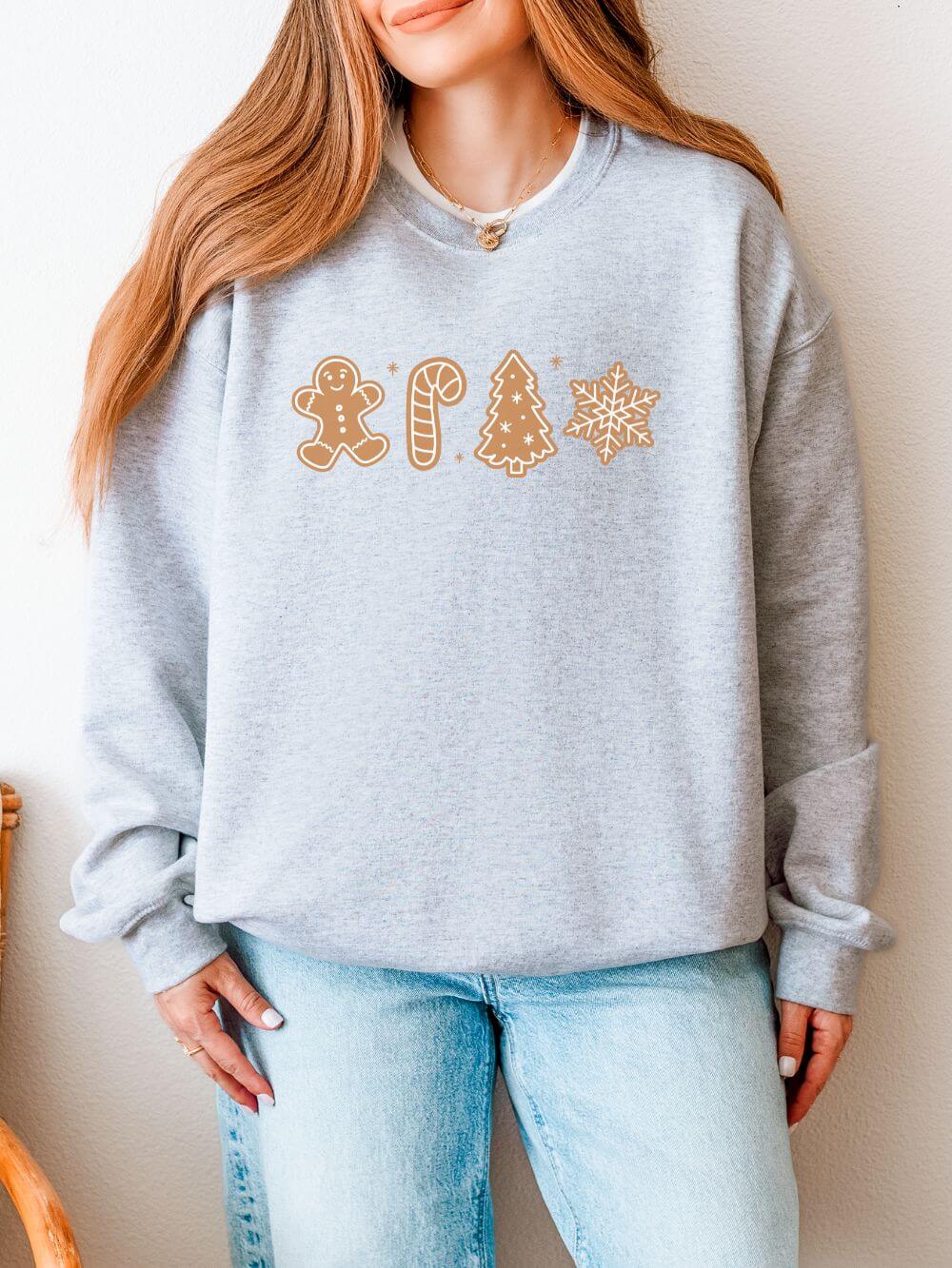 Gingerbread Cookies Heavy Blend Women's Crewneck Embroidered Christmas Holiday Sweatshirt - Sydney So Sweet