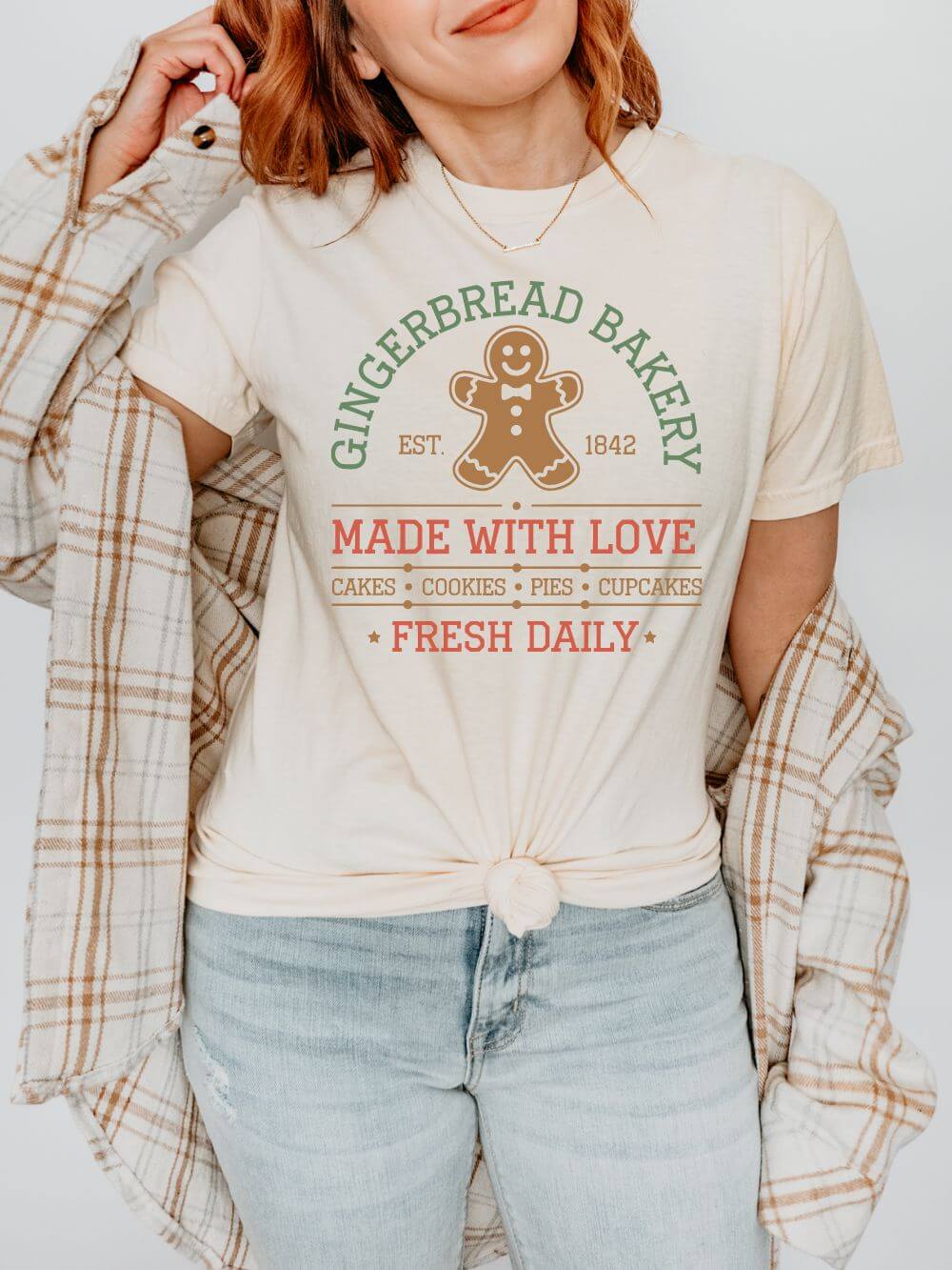 Gingerbread Bakery Made with Love Holiday Tee Vintage Charm Unisex Christmas T-Shirt - Sydney So Sweet