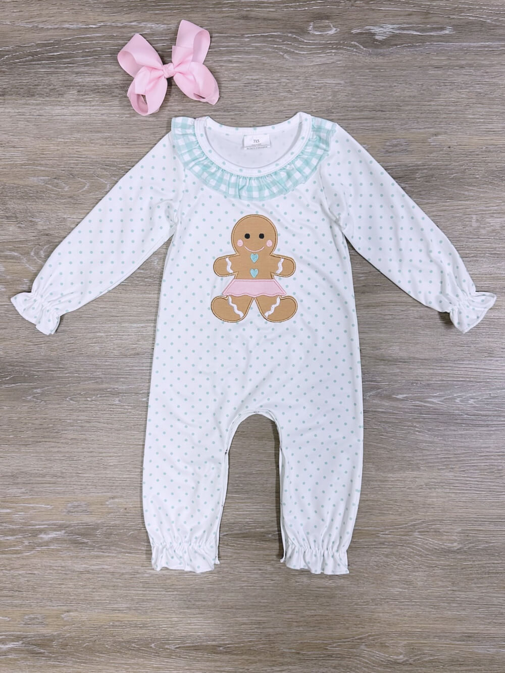 Gingerbread Ballerina Girls Polka Dot Christmas Baby Romper - Sydney So Sweet