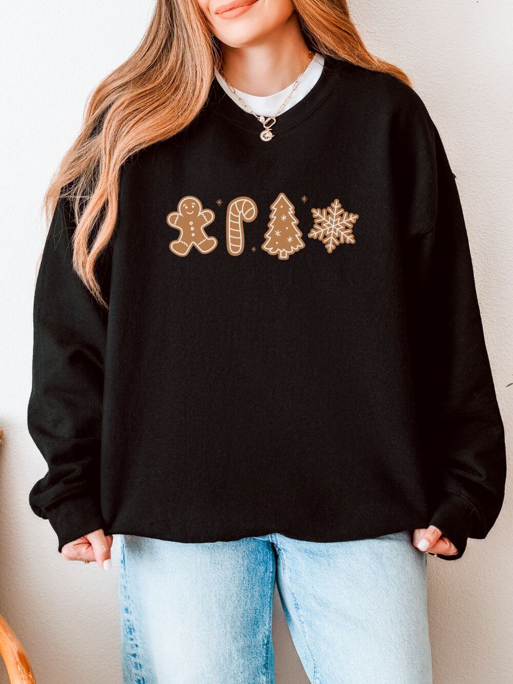 Gingerbread Cookies Heavy Blend Women's Crewneck Embroidered Christmas Holiday Sweatshirt - Sydney So Sweet