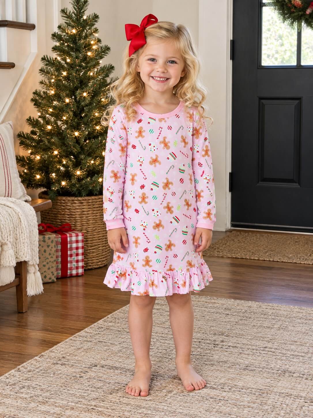 Gingerbread & Candy Cane Girls Christmas Nightgown
