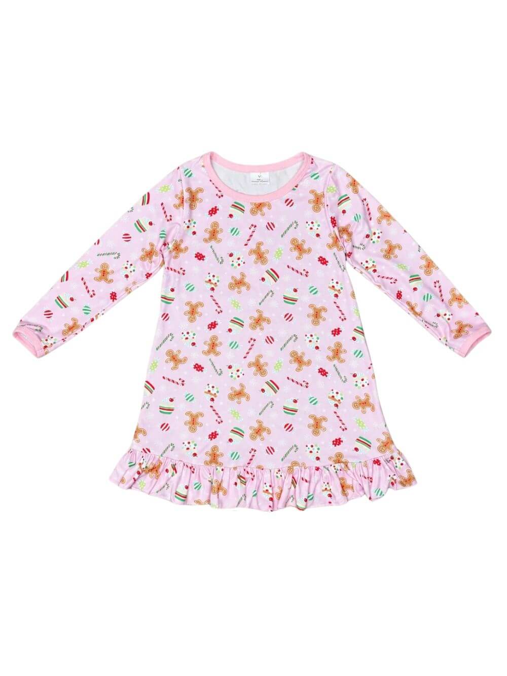 Gingerbread & Candy Cane Girls Christmas Nightgown