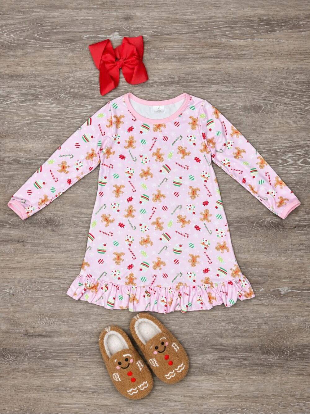 Gingerbread & Candy Cane Girls Christmas Nightgown