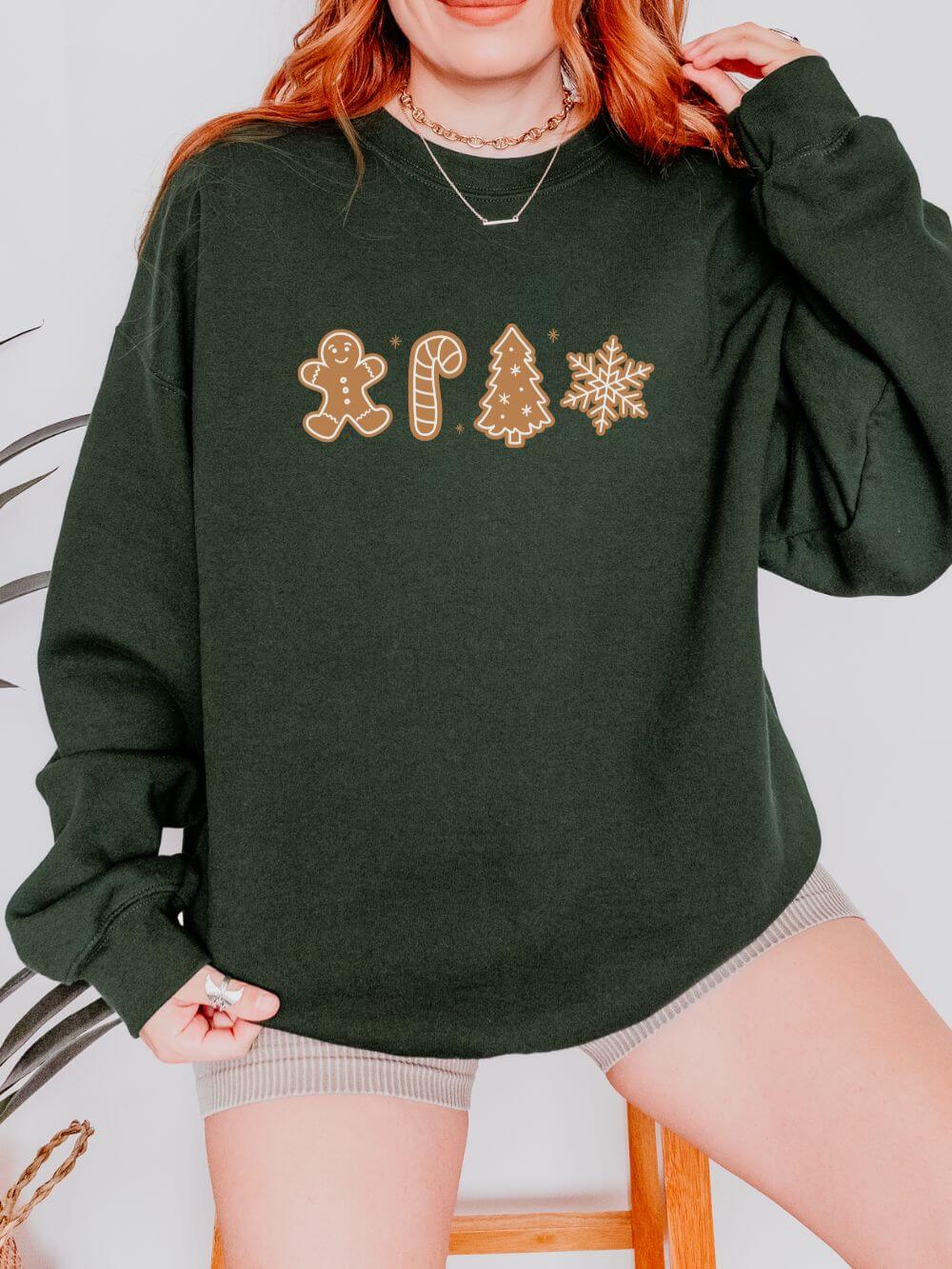 Gingerbread Cookies Heavy Blend Women's Crewneck Embroidered Christmas Holiday Sweatshirt - Sydney So Sweet