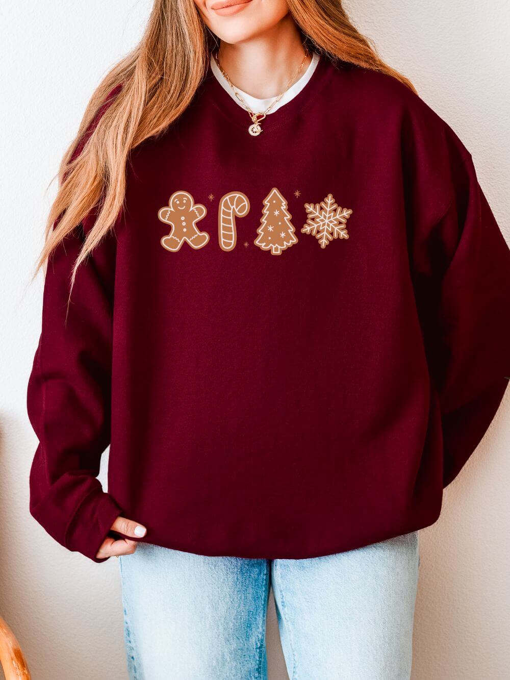 Gingerbread Cookies Heavy Blend Women's Crewneck Embroidered Christmas Holiday Sweatshirt - Sydney So Sweet