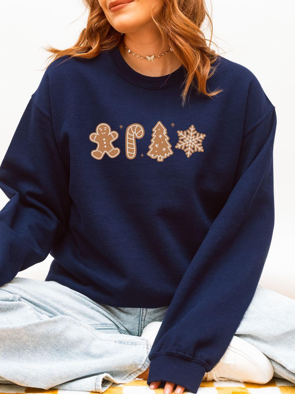 Gingerbread Cookies Heavy Blend Women's Crewneck Embroidered Christmas Holiday Sweatshirt - Sydney So Sweet