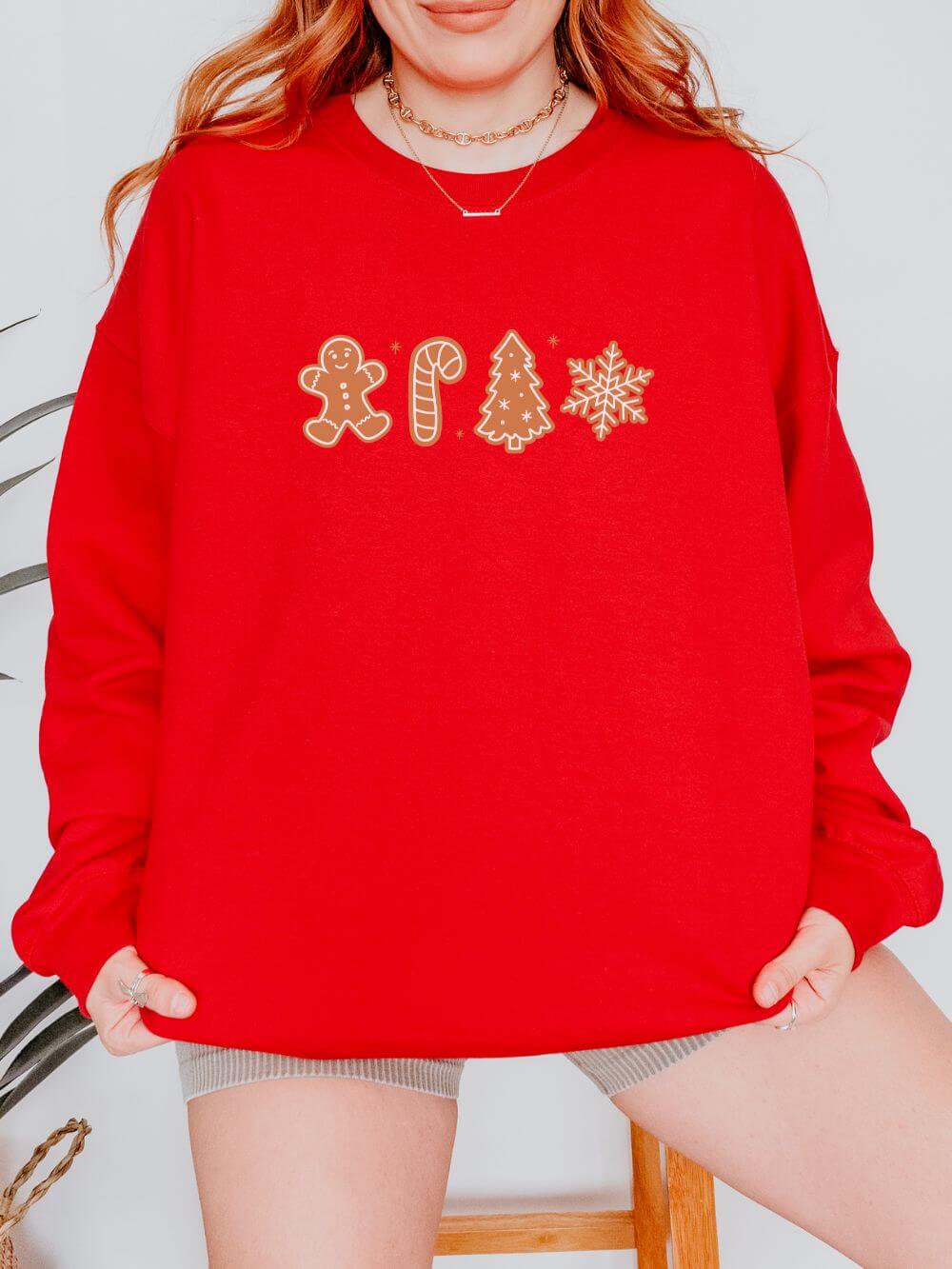 Gingerbread Cookies Heavy Blend Women's Crewneck Embroidered Christmas Holiday Sweatshirt - Sydney So Sweet