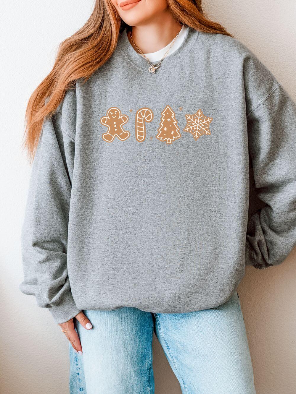 Gingerbread Cookies Heavy Blend Women's Crewneck Embroidered Christmas Holiday Sweatshirt - Sydney So Sweet