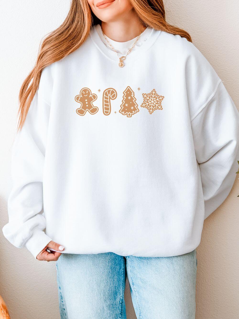 Gingerbread Cookies Heavy Blend Women's Crewneck Embroidered Christmas Holiday Sweatshirt - Sydney So Sweet