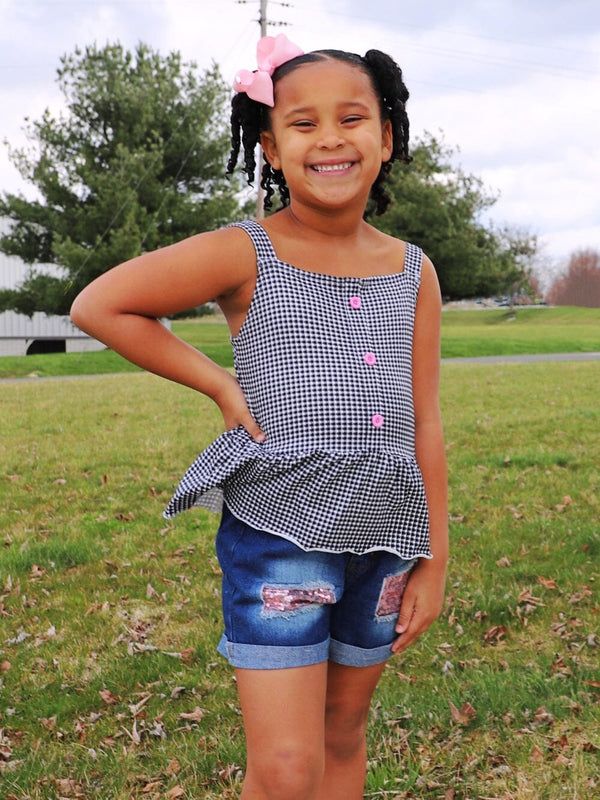 One of a Kind Item - Gingham Top & Denim Shorts Outfit Size 2T