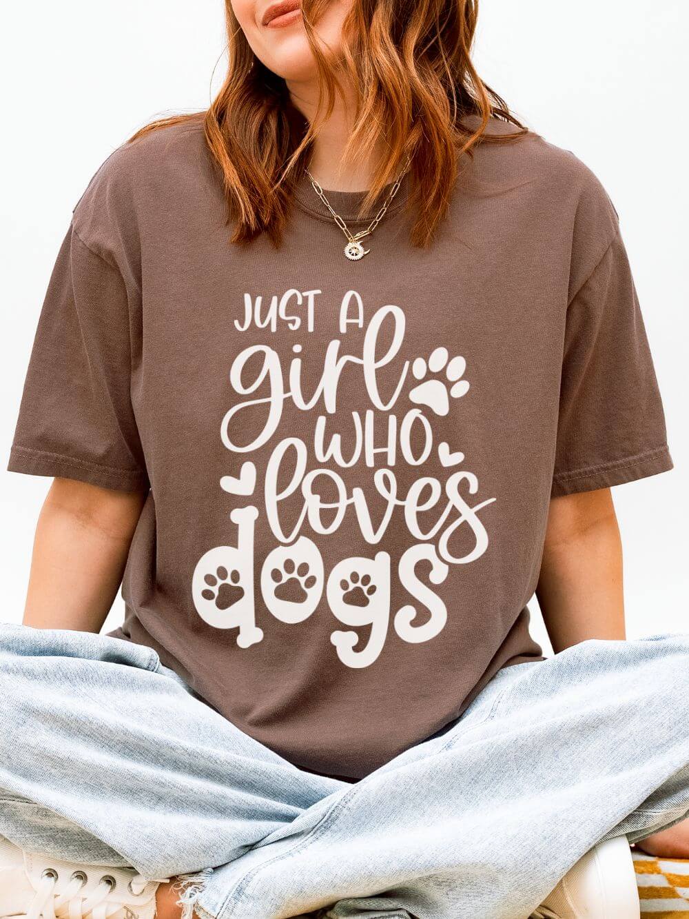 Just a Girl Who Loves Dogs T-Shirt Cute Dog Mom Graphic Tee