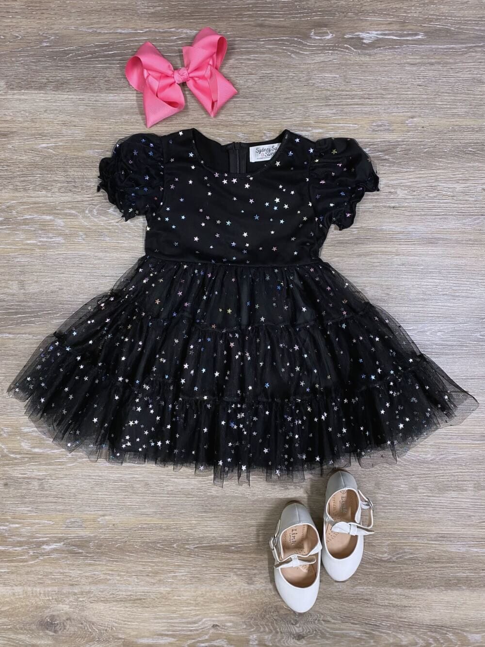 Let's Go Girls w/ Star Chenille Black Oversized T-Shirt Dress