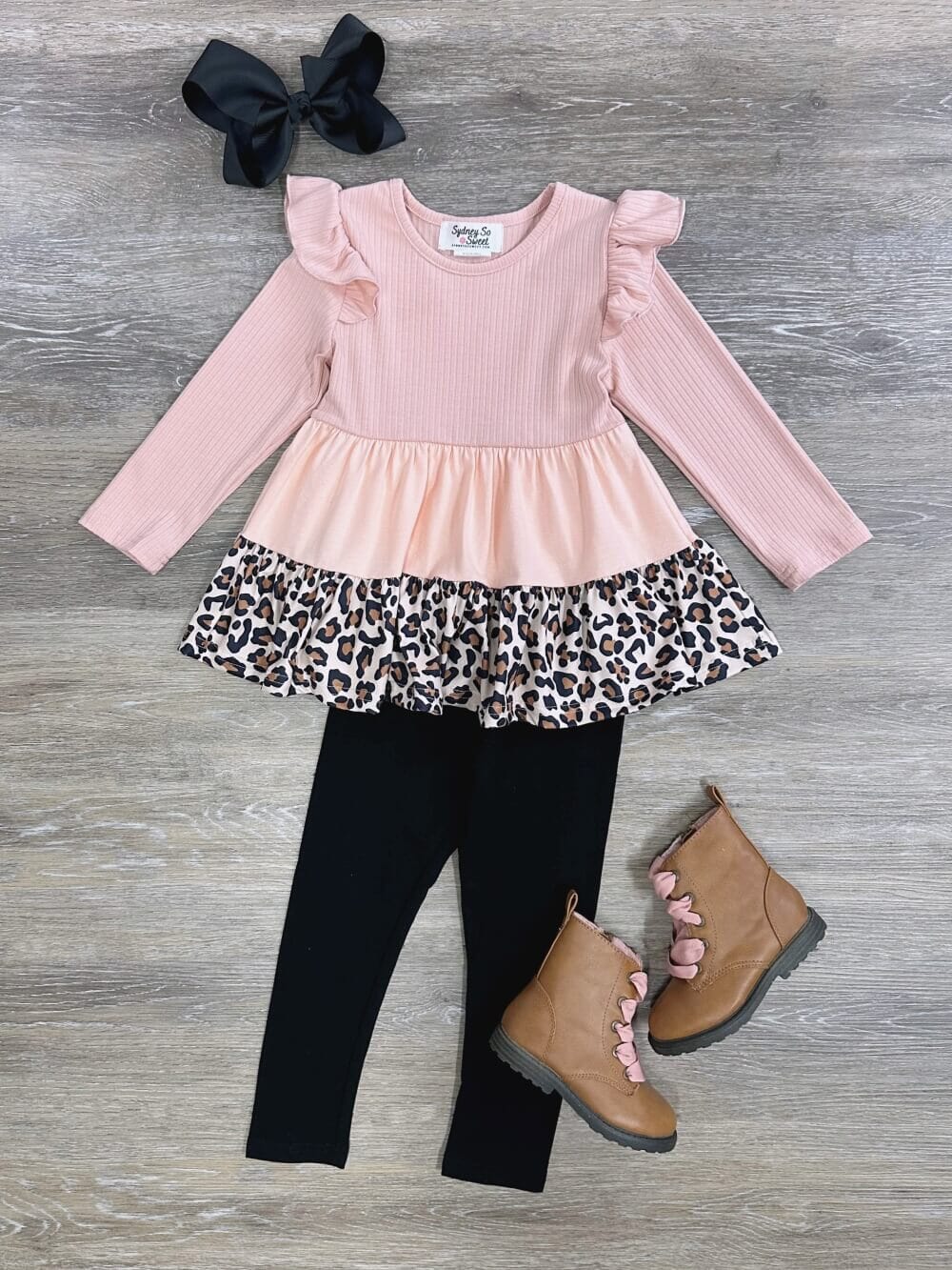 Girls Peach &amp; Cheetah Long Sleeve Leggings Outfit - Sydney So Sweet