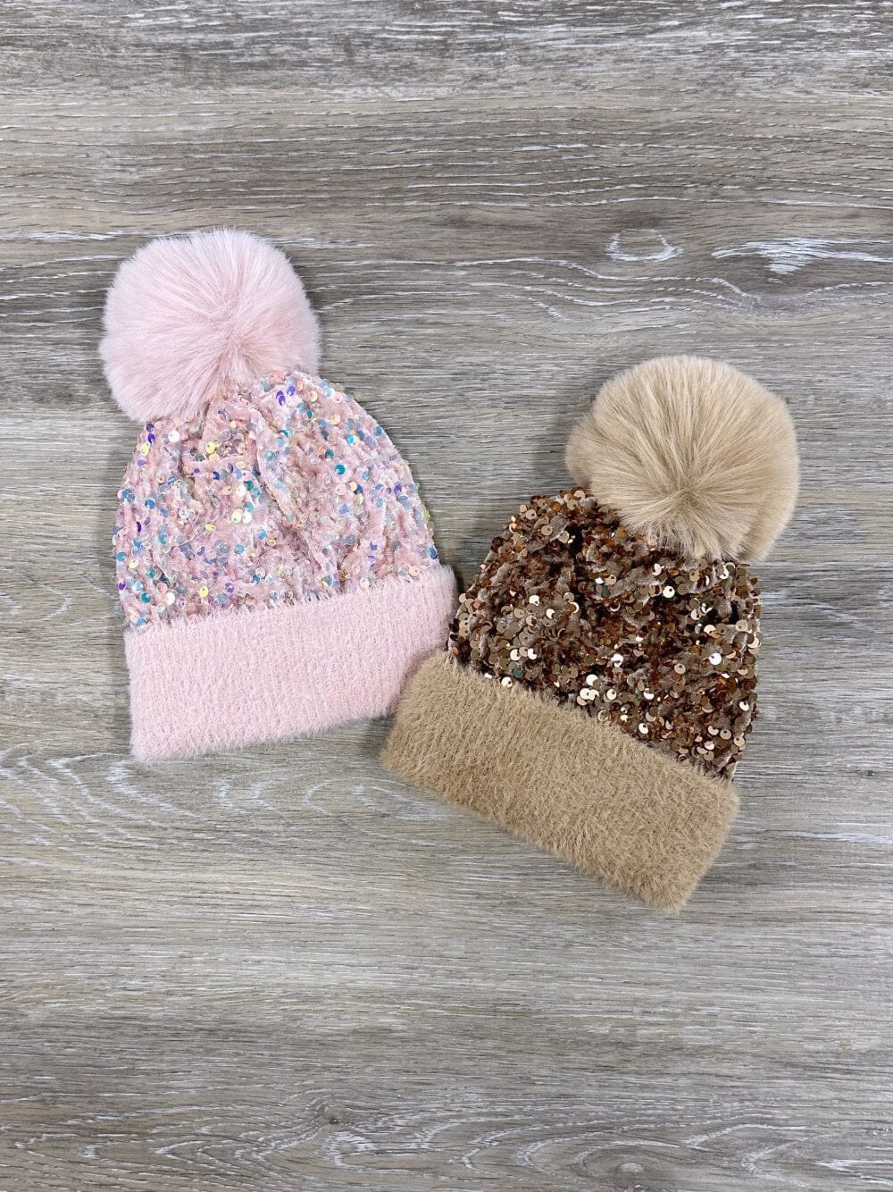 Infant or Baby Girls Sequin Pom Pom Beanie Hat - Sydney So Sweet