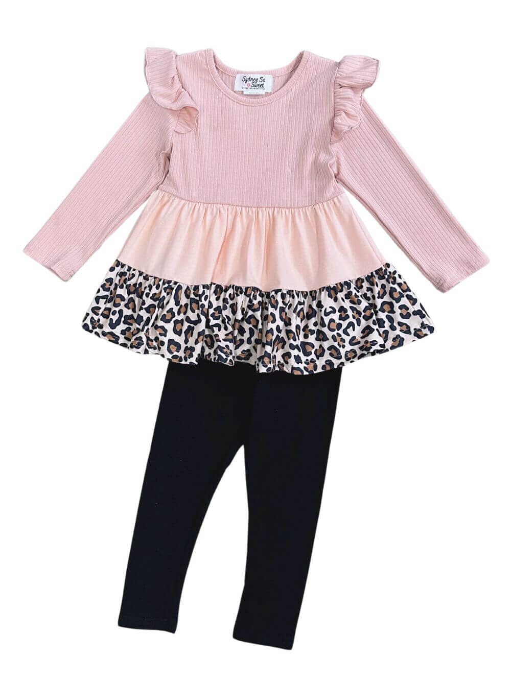 Girls Peach & Cheetah Long Sleeve Leggings Outfit - Sydney So Sweet