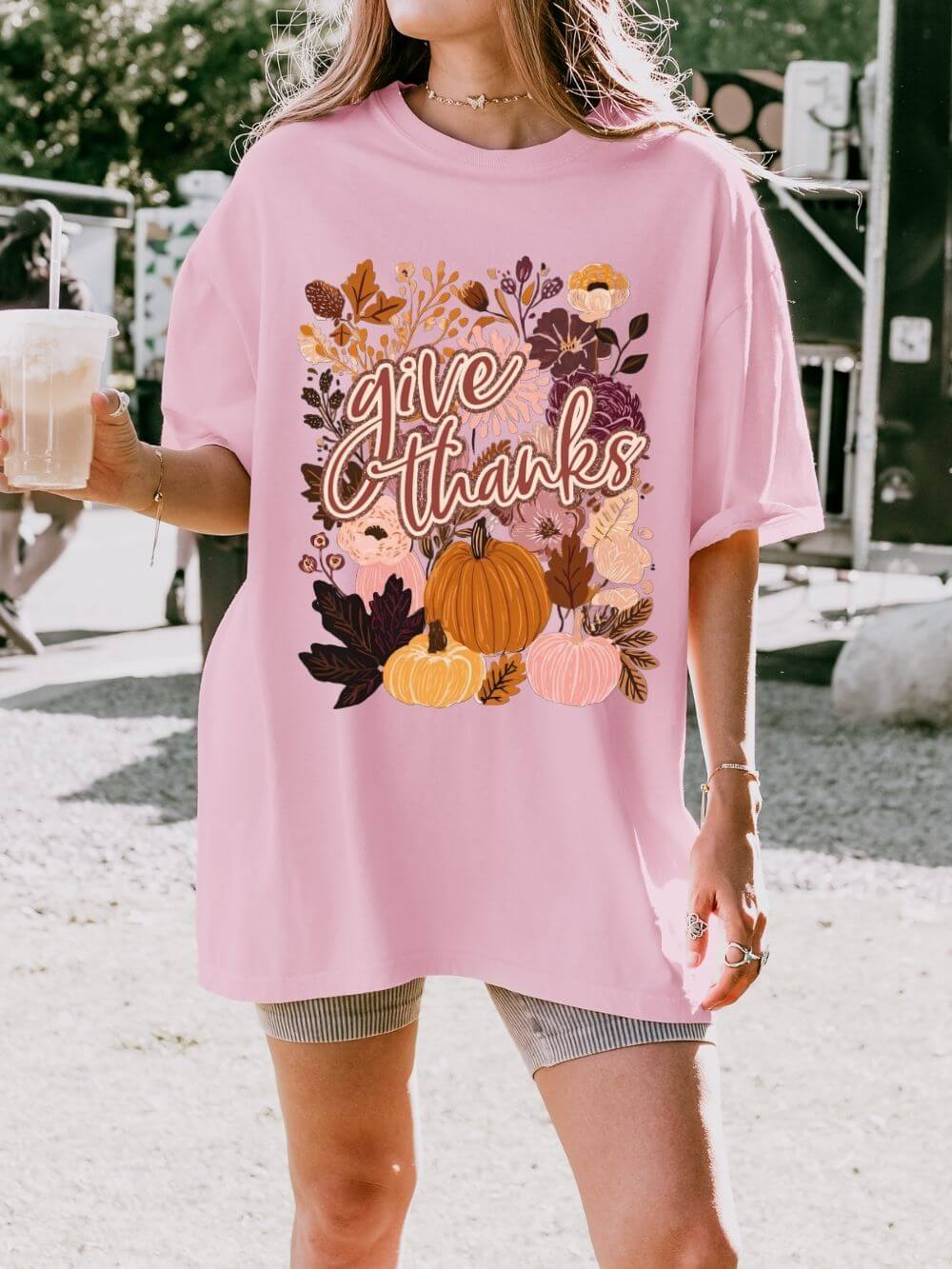 Give Thanks T-Shirt Fall Pumpkin Thanksgiving Graphic Tee