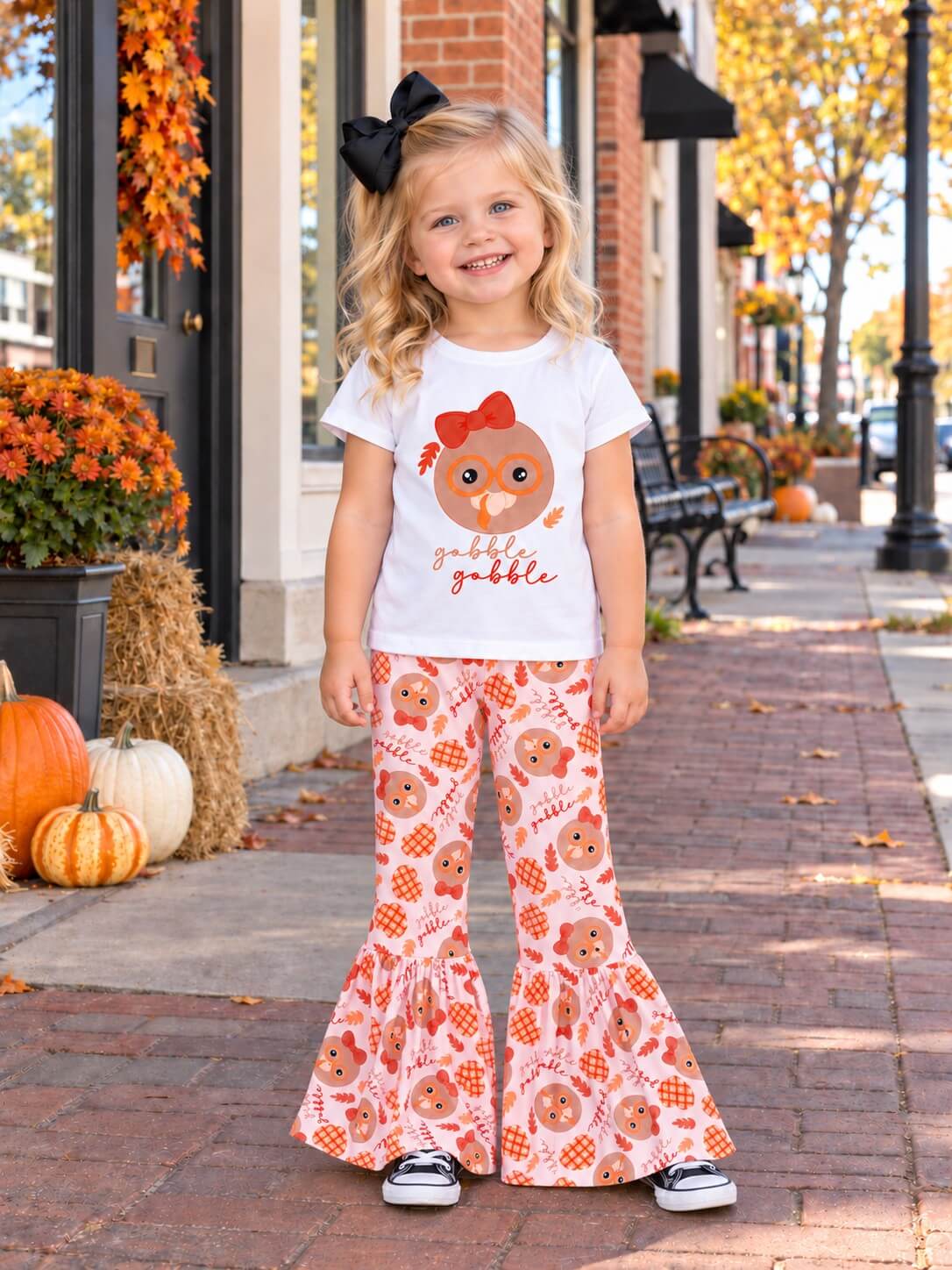 Gobble Gobble Turkey Girls Thanksgiving Bell Bottoms Outfit