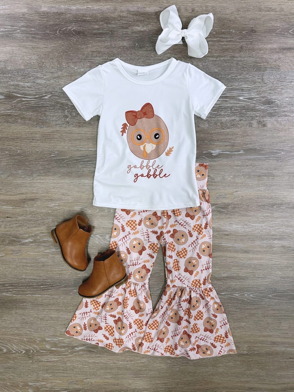 Gobble Til You Wobble Girls Short Sleeve Bell Bottom Outfit - Sydney So Sweet