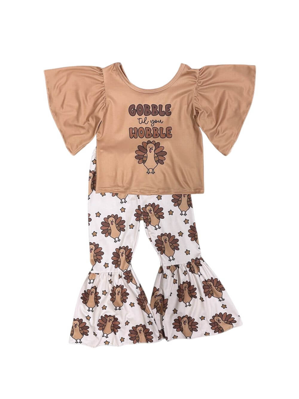 Gobble Til You Wobble Girls Thanksgiving Bell Bottom Outfit - Sydney So Sweet