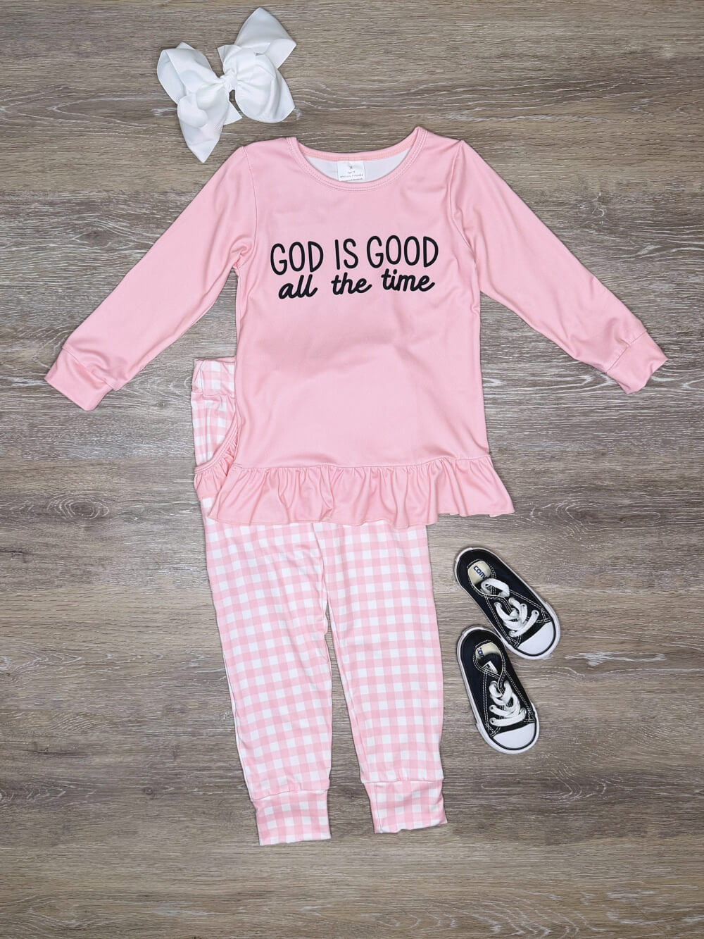 God Is Good All The Time Pink Girls Jogger Outfit