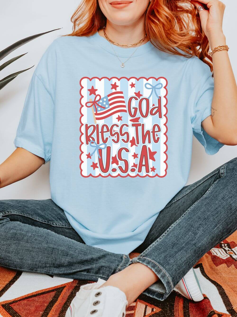 God Bless the USA Summer Unisex Tee Comfort Colors 4th of July Patriotic Graphic T-Shirt - Sydney So Sweet