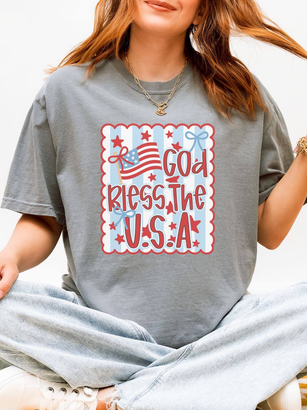 God Bless the USA Summer Unisex Tee Comfort Colors 4th of July Patriotic Graphic T-Shirt - Sydney So Sweet