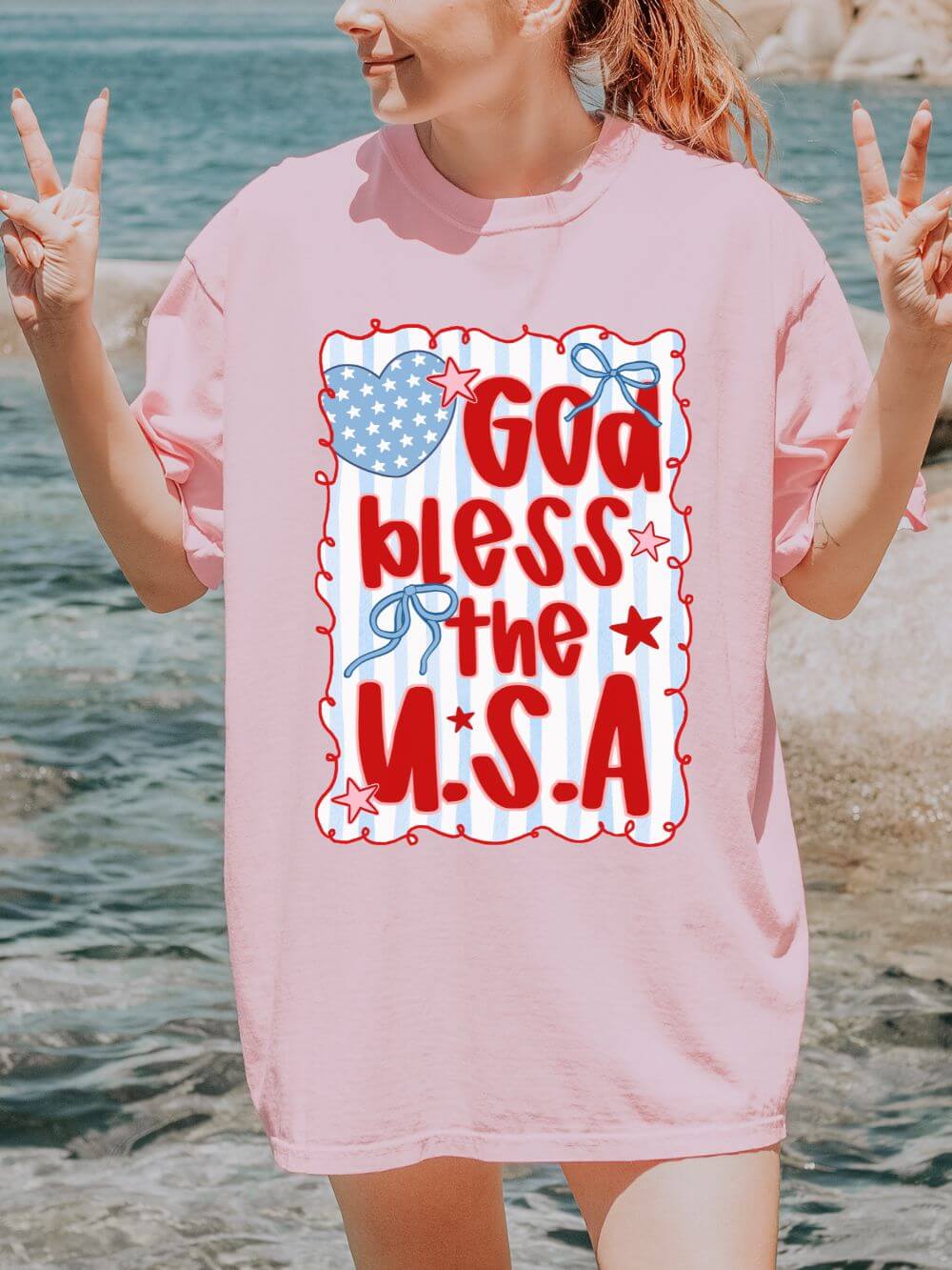 God Bless the U.S.A. Graphic T-Shirt Patriotic 4th of July Tee