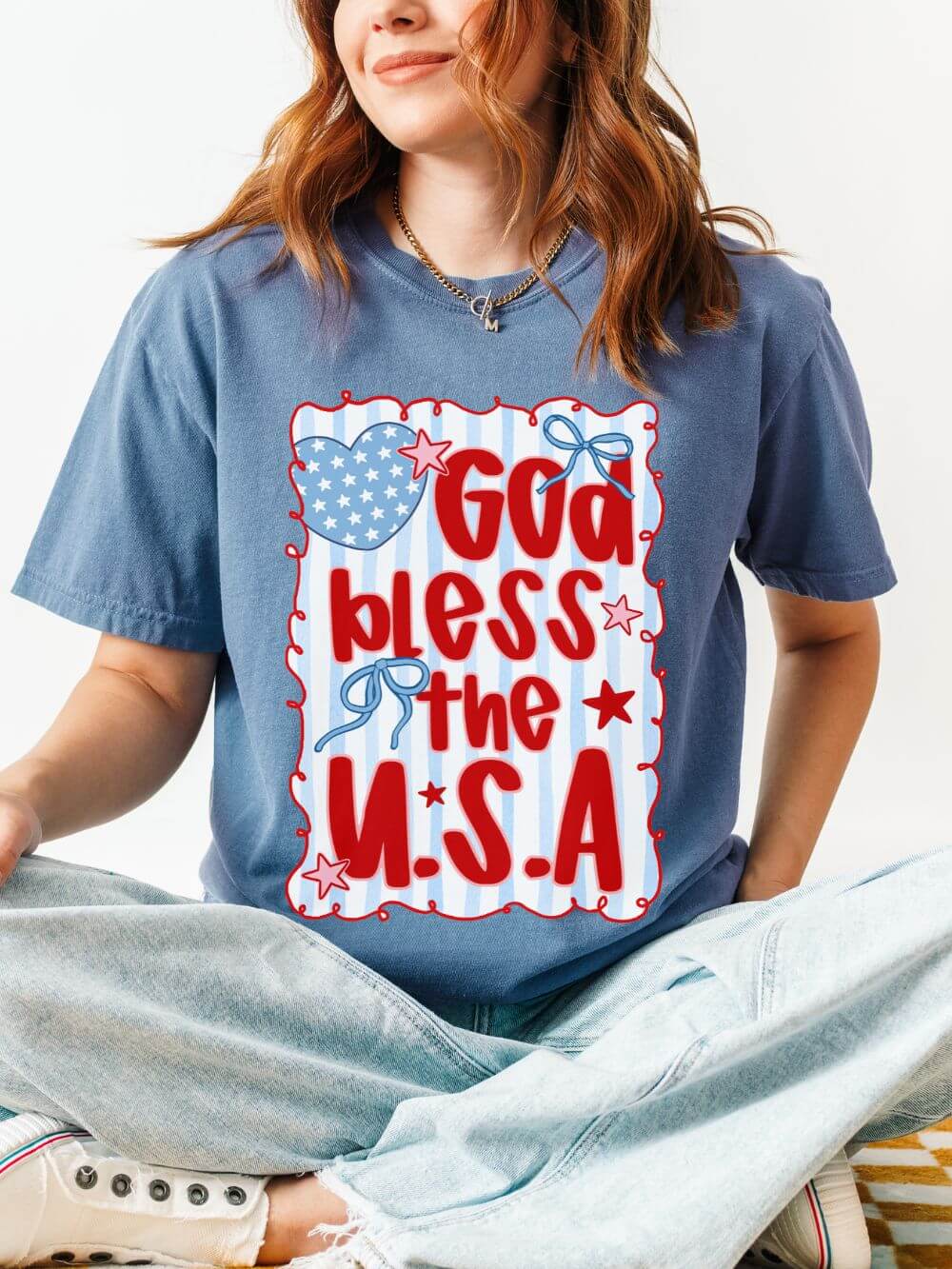 God Bless the U.S.A. Graphic T-Shirt Patriotic 4th of July Tee