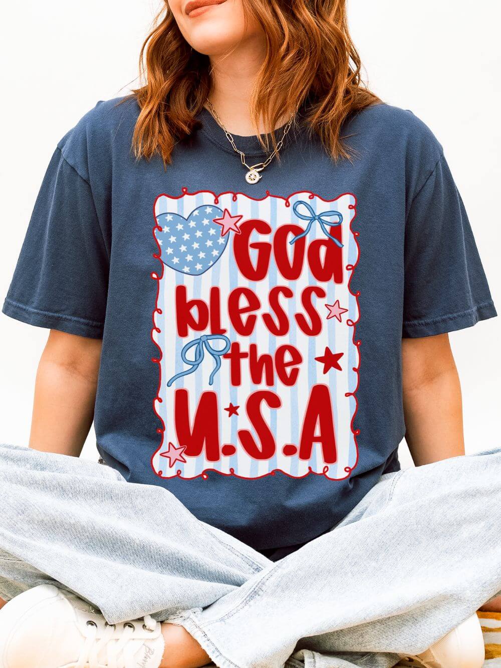 God Bless the U.S.A. Graphic T-Shirt Patriotic 4th of July Tee