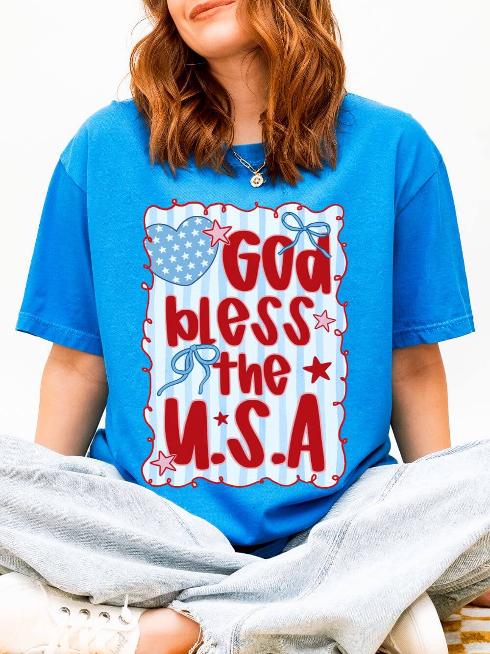 God Bless the U.S.A. Graphic T-Shirt Patriotic 4th of July Tee
