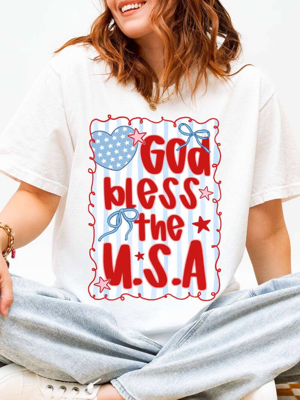 God Bless the U.S.A. Graphic T-Shirt Patriotic 4th of July Tee