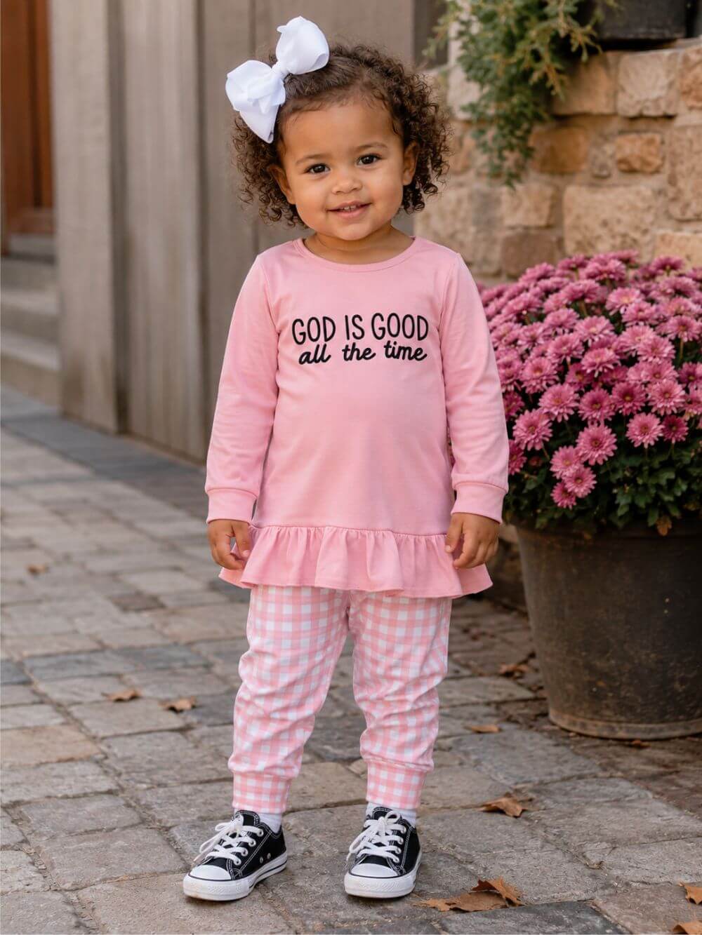 God Is Good All The Time Pink Girls Jogger Outfit