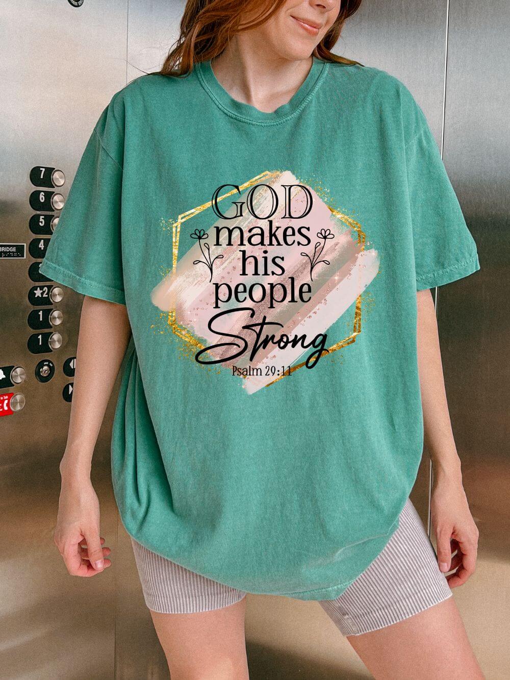 God Makes His People Strong Psalm 28:8 Christian Graphic T-Shirt Unisex Short Sleeve Tee - Sydney So Sweet