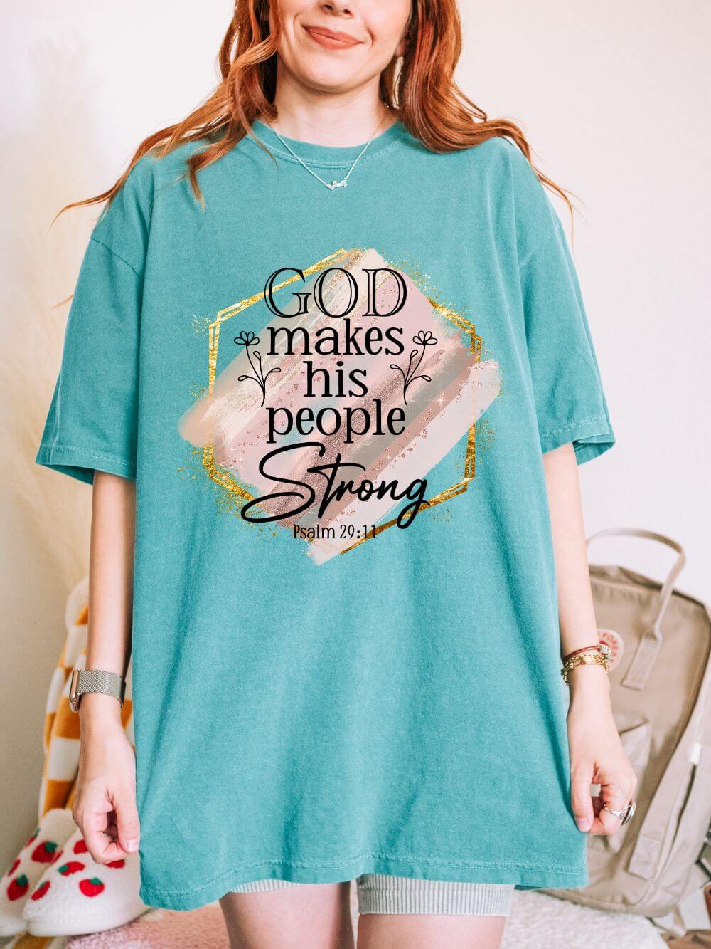God Makes His People Strong Psalm 28:8 Christian Graphic T-Shirt Unisex Short Sleeve Tee - Sydney So Sweet