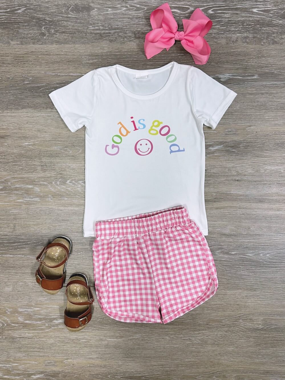 God is Good Girls Hot Pink Gingham Plaid Shorts Set - Sydney So Sweet