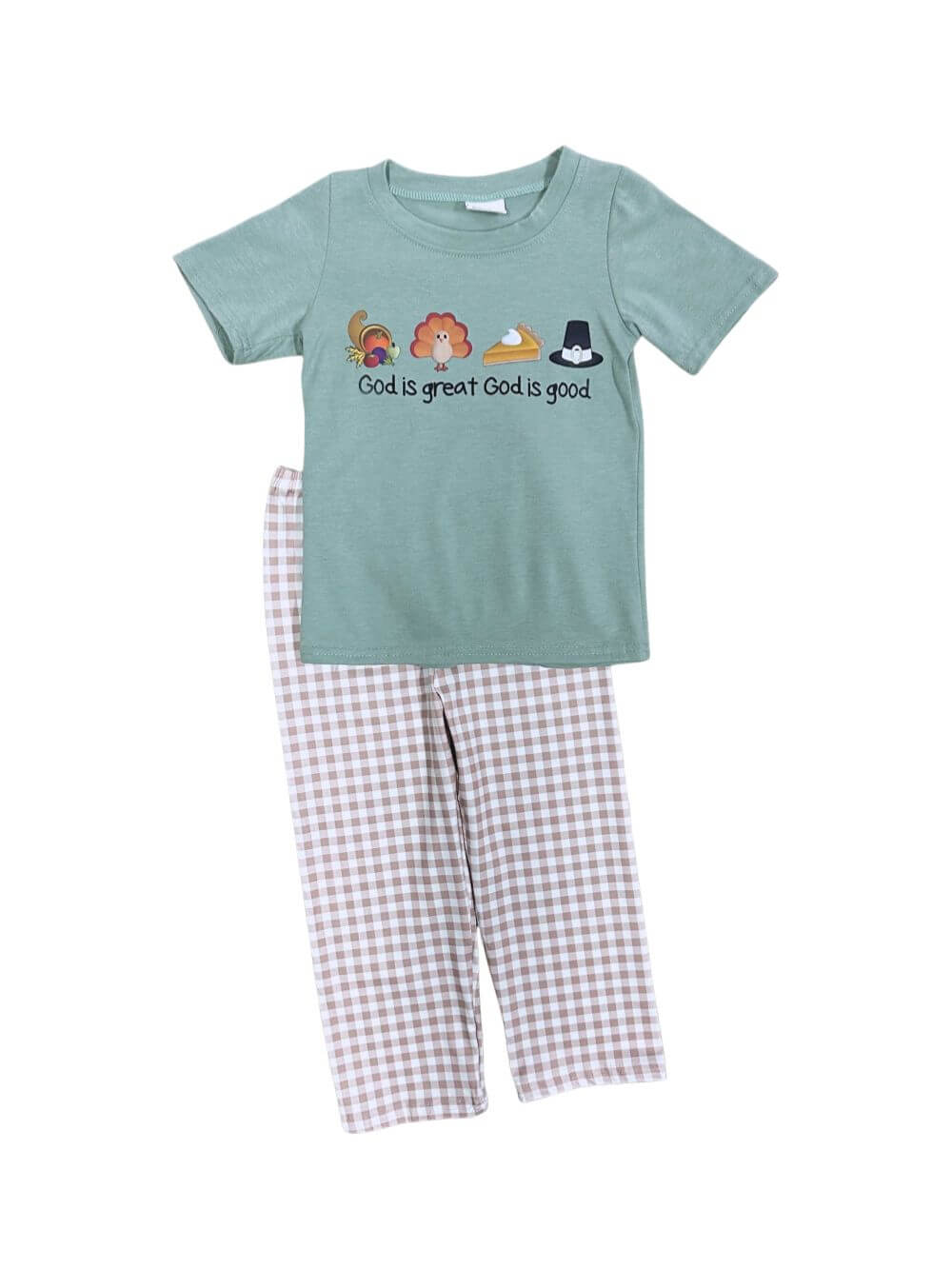 God is Great Boys & Baby Gingham Plaid Pants Outfit - Sydney So Sweet