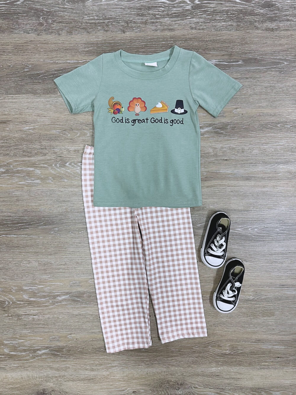 God is Great Boys & Baby Gingham Plaid Pants Outfit - Sydney So Sweet