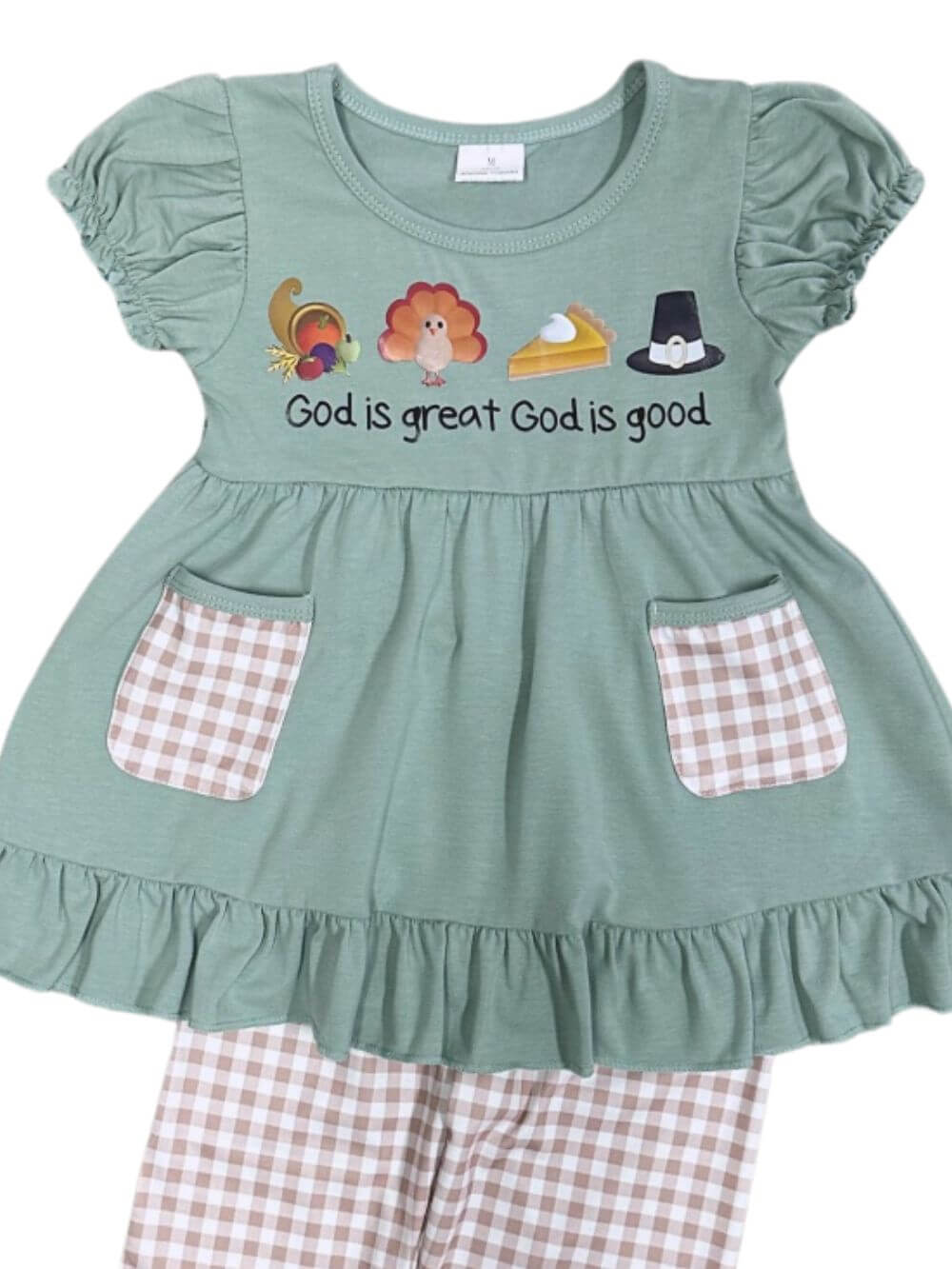 God is Great Girls Puff Sleeve Thanksgiving Outfit - Sydney So Sweet