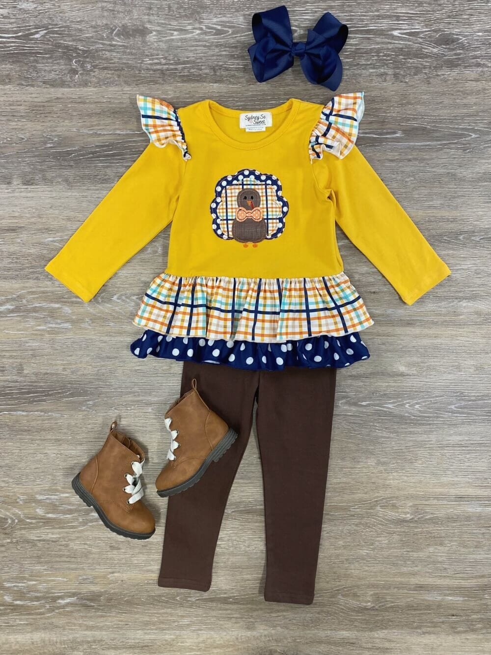 Golden Turkey Girls Ruffle Tunic &amp; Leggings Outfit - Sydney So Sweet