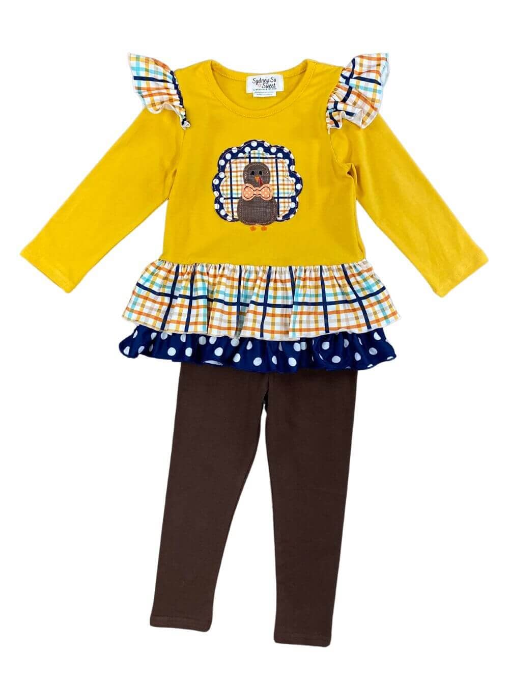 Golden Turkey Girls Ruffle Tunic & Leggings Outfit - Sydney So Sweet