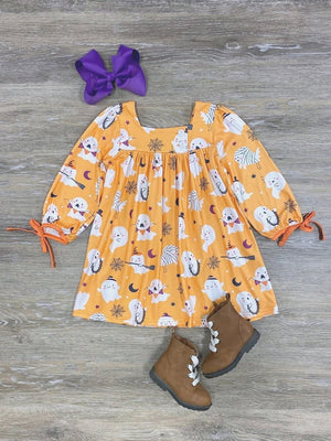 Golden Ghoul Girls Long Sleeve Halloween Dress - Sydney So Sweet