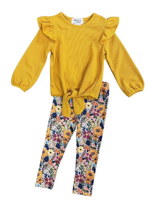 Goldenrod Sunflower Girls Tie Top Leggings Outfit - Sydney So Sweet