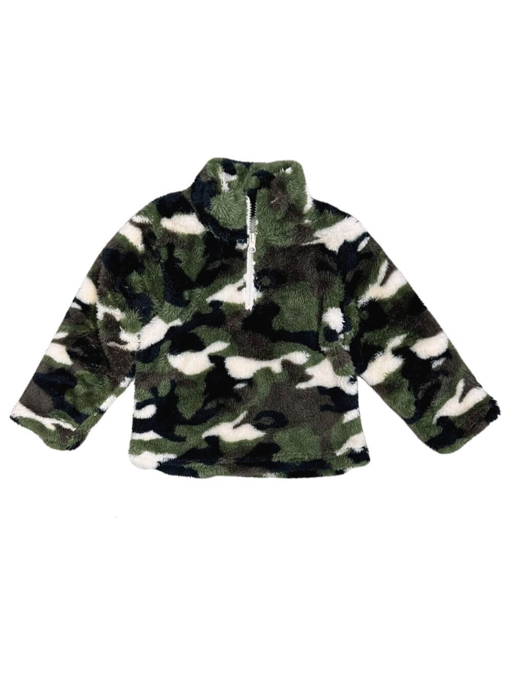 Green Camo Minky Plush Fleece Quarter Zip Top - Sydney So Sweet