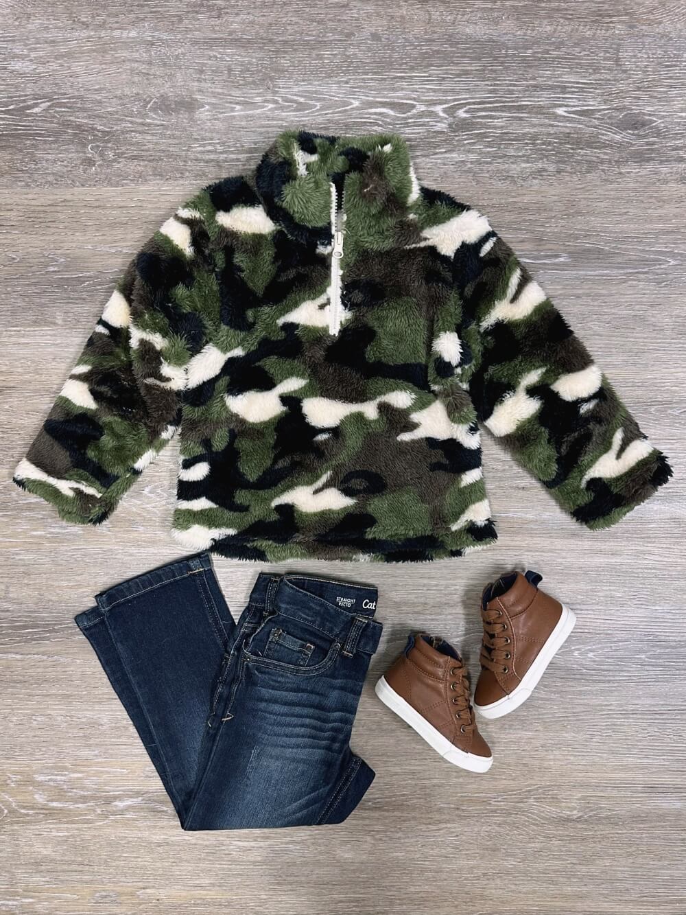 Green Camo Minky Plush Fleece Quarter Zip Top - Sydney So Sweet