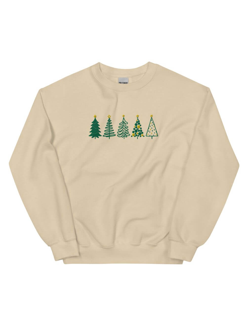 Green & Gold Christmas Trees Heavy Blend Women's Crewneck Embroidered Sweatshirt - Sydney So Sweet