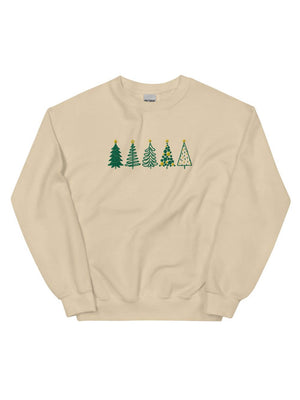 Green & Gold Christmas Trees Heavy Blend Women's Crewneck Embroidered Sweatshirt - Sydney So Sweet