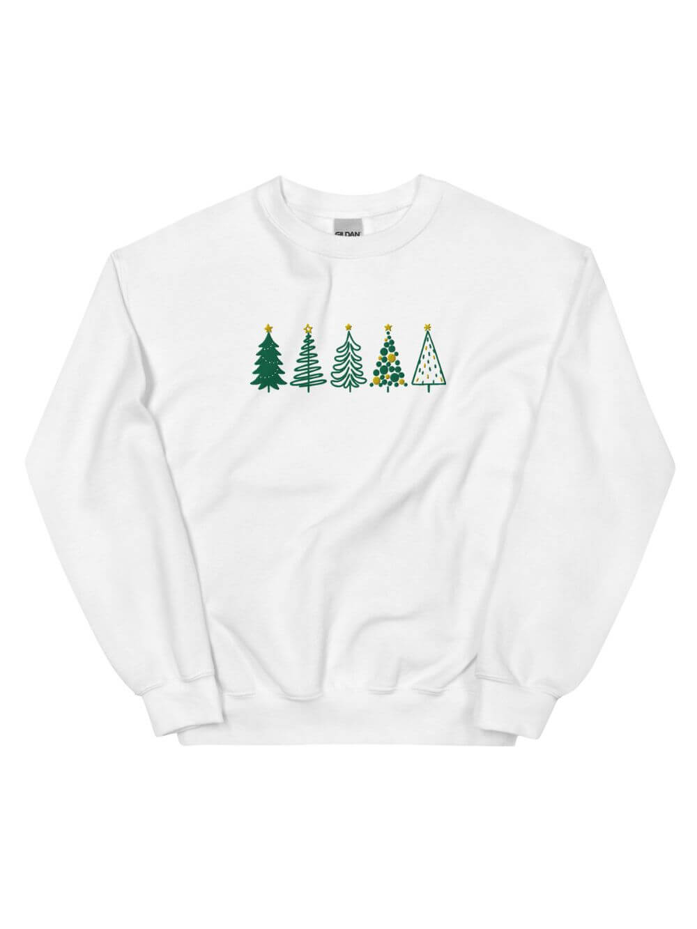 Green &amp; Gold Christmas Trees Heavy Blend Women&#39;s Crewneck Embroidered Sweatshirt - Sydney So Sweet