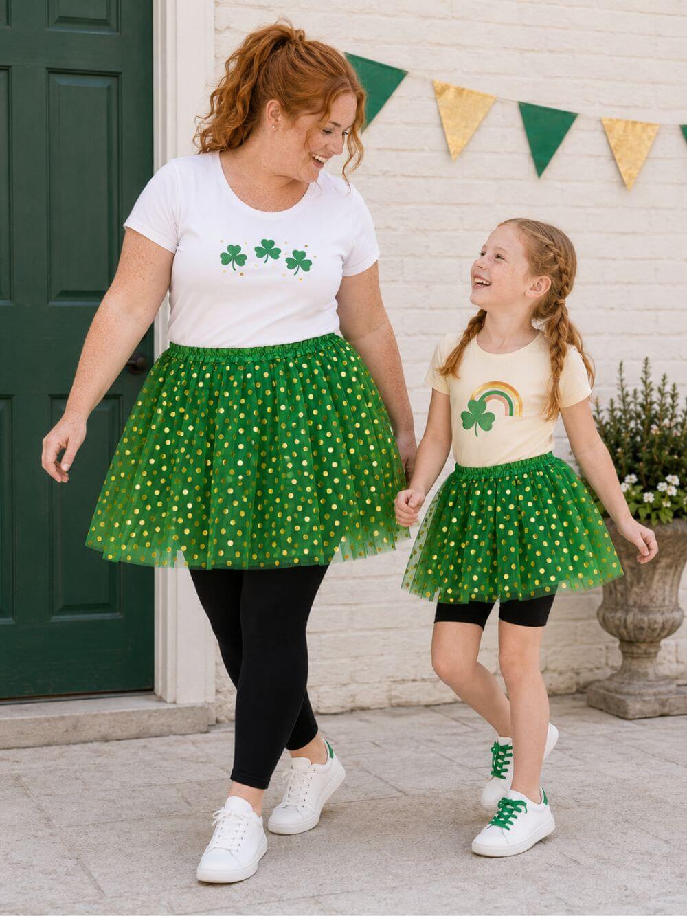 Green & Gold Polka Dot Tutu Skirt – Costume Tulle Skirt for Girls, Women & Plus Sizes