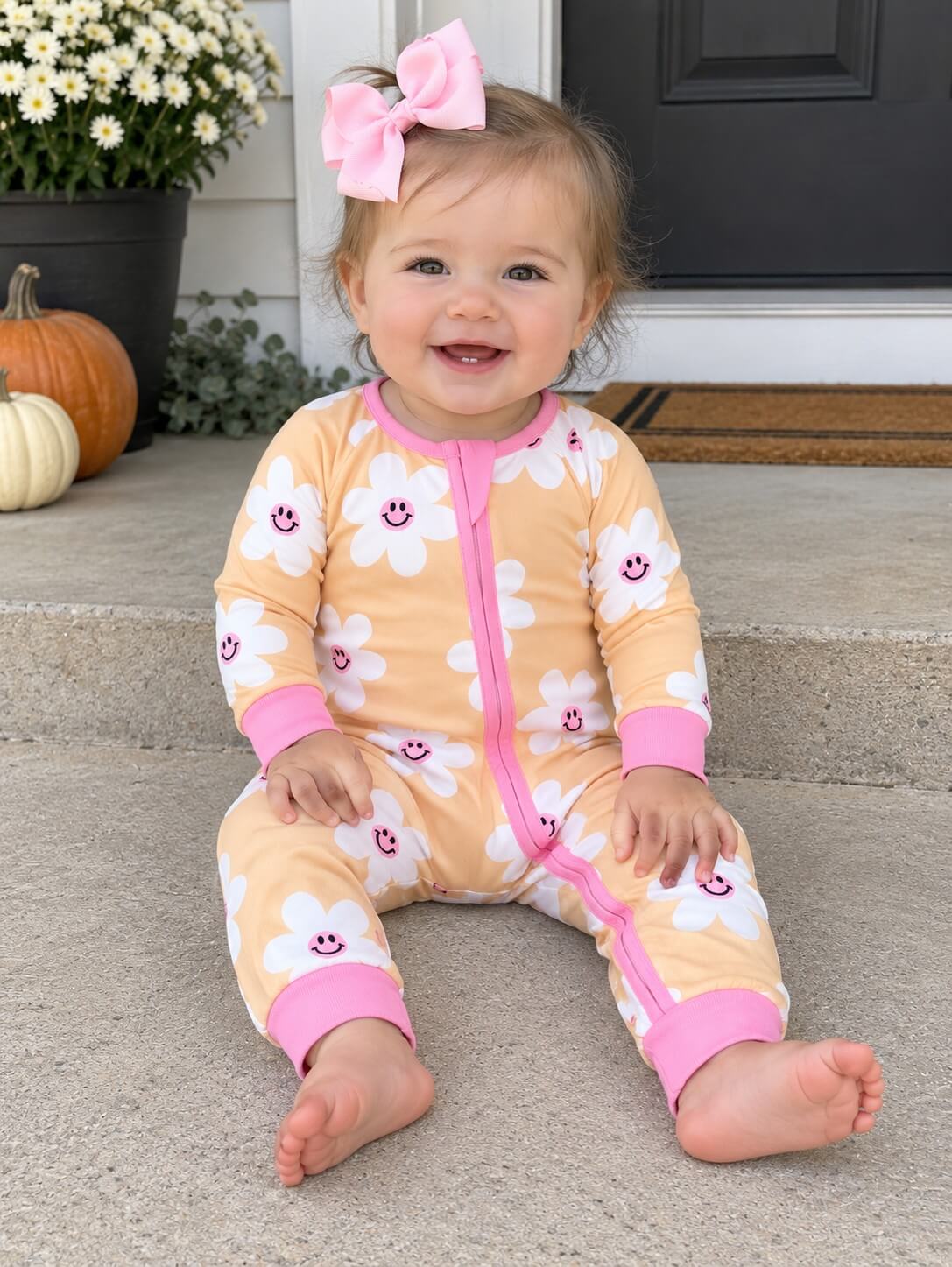 Groovy Retro Daisy Baby Zip Up Baby Romper