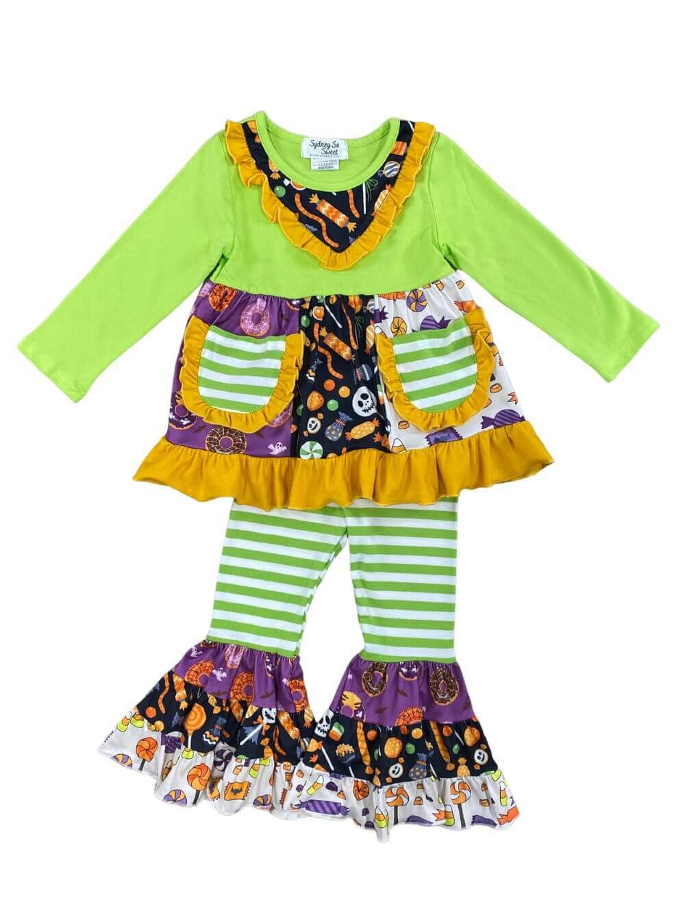 Halloween Treats Girls Boutique Ruffle Green Stripe Outfit - Sydney So Sweet